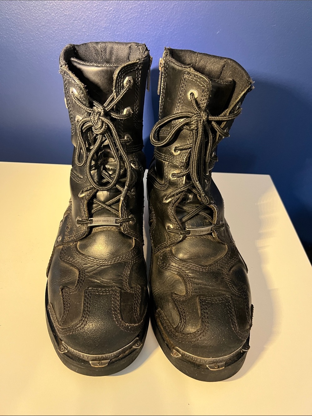 Harley-Davidson Black Leather Lace-Up Riding Boots with Metal Accents - Picture 2 of 8